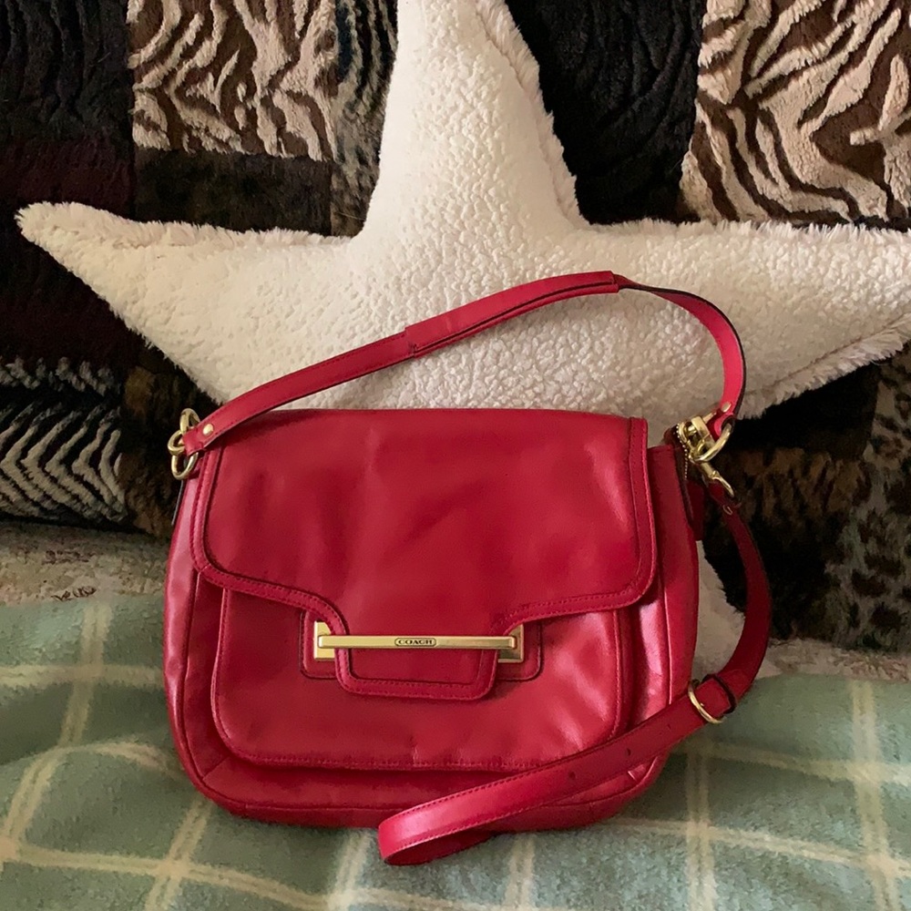 Coach Taylor F27481 Coral Colored Leather Flap Bag